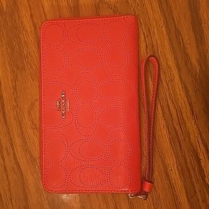 Large Red Coach Zip Around Wallet